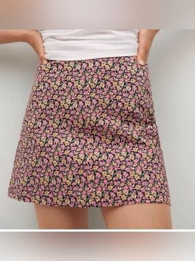Mango Pink & Yellow Floral Mini Skirt